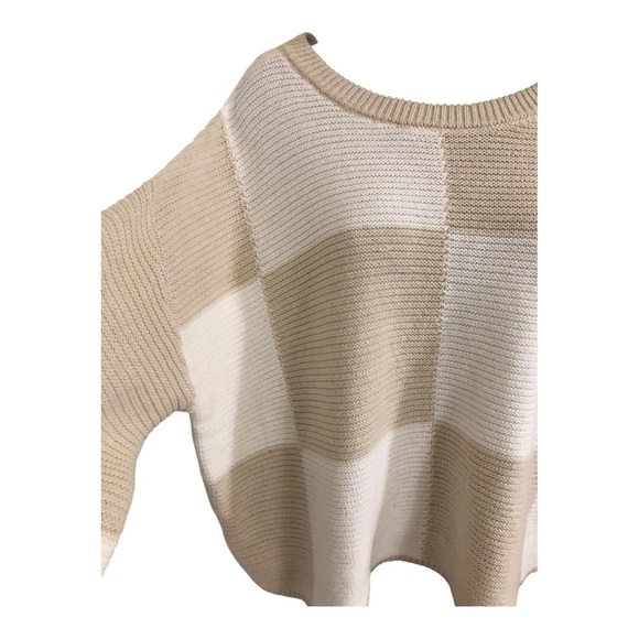 Jessica Simpson cream & offwhite colorblock ribbed neckline sweater size Large - Picture 6 of 12